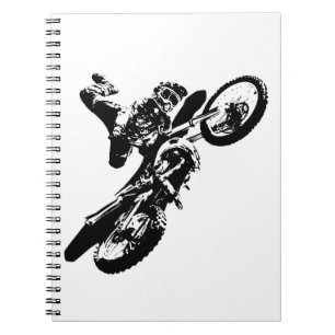 Black White Pop Art Motocross Motorcyle Sport Notebook