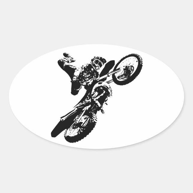 Black White Pop Art Motocross Motorcyle Sport Oval Sticker (Front)