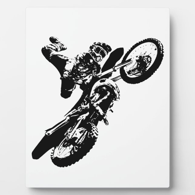 Black White Pop Art Motocross Motorcyle Sport Plaque (Front)