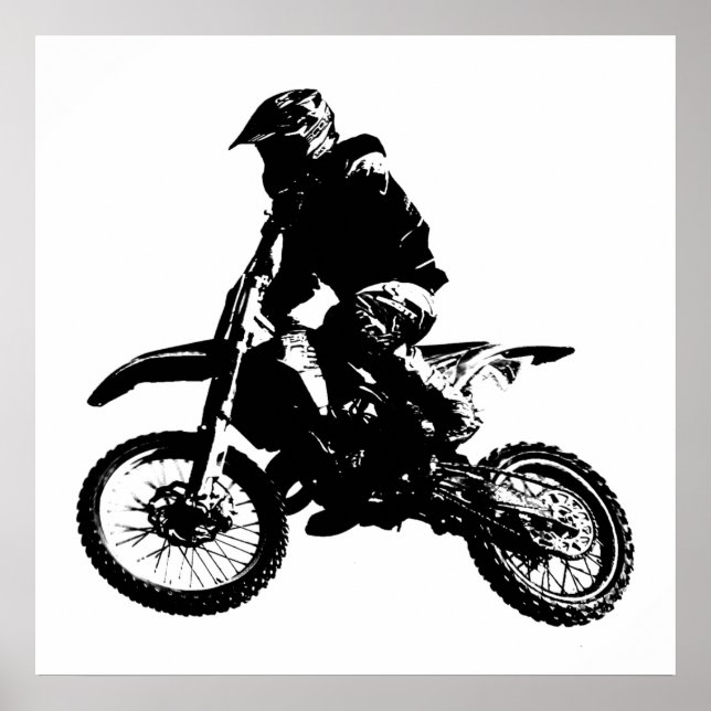Black White Pop Art Motocross Motorcyle Sport Poster (Front)