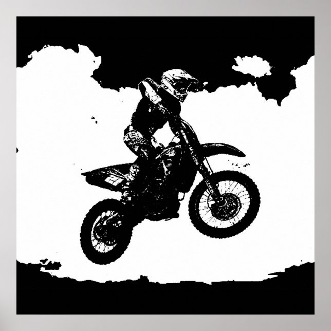 Black White Pop Art Motocross Motorcyle Sport Poster (Front)