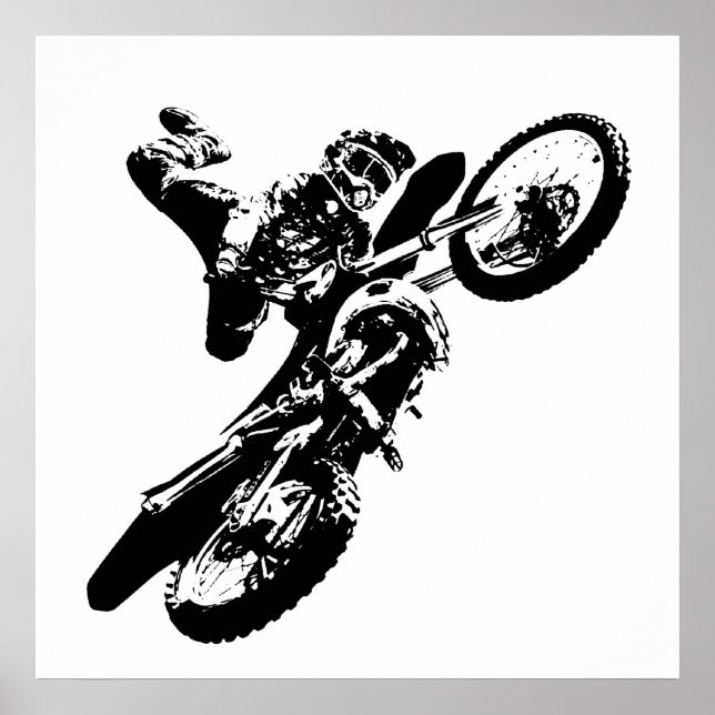 Black White Pop Art Motocross Motorcyle Sport Poster (Front)