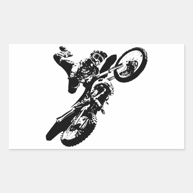 Black White Pop Art Motocross Motorcyle Sport Rectangular Sticker (Front)