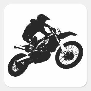 Black White Pop Art Motocross Motorcyle Sport Square Sticker