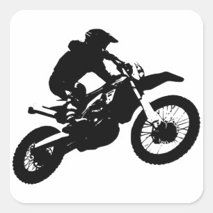 Black White Pop Art Motocross Motorcyle Sport Square Sticker