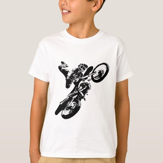 Black White Pop Art Motocross Motorcyle Sport T-Shirt (Front)