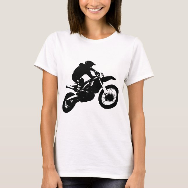 Black White Pop Art Motocross Motorcyle Sport T-Shirt (Front)