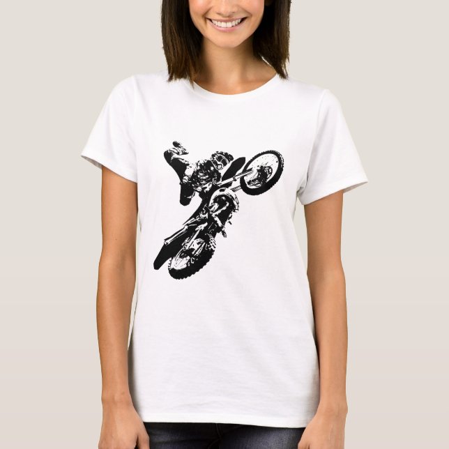Black White Pop Art Motocross Motorcyle Sport T-Shirt (Front)