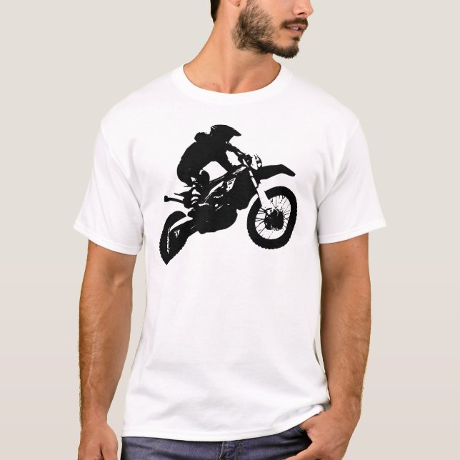 Black White Pop Art Motocross Motorcyle Sport T-Shirt (Front)