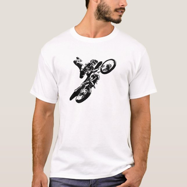 Black White Pop Art Motocross Motorcyle Sport T-Shirt (Front)