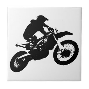 Black White Pop Art Motocross Motorcyle Sport Tile