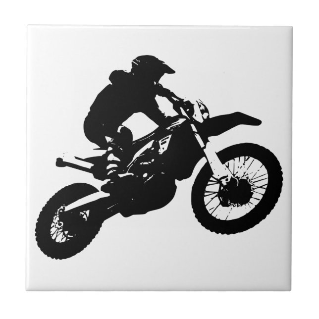Black White Pop Art Motocross Motorcyle Sport Tile (Front)