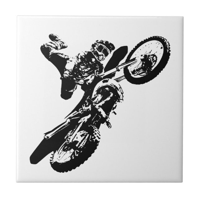 Black White Pop Art Motocross Motorcyle Sport Tile (Front)