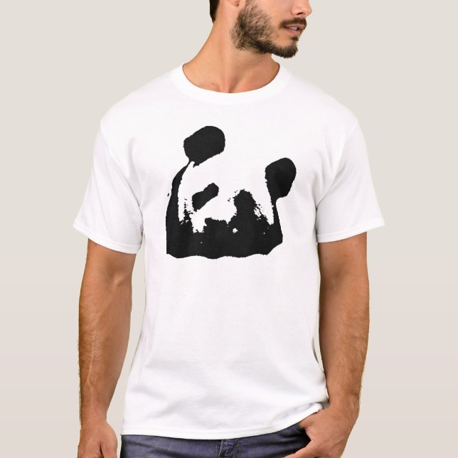 Black White Pop Art Panda T-Shirt (Front)