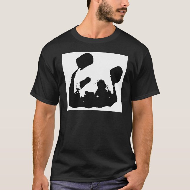 Black White Pop Art Panda T-Shirt (Front)