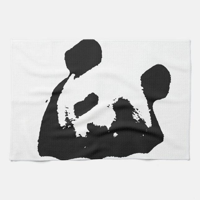 Black White Pop Art Panda Tea Towel (Horizontal)