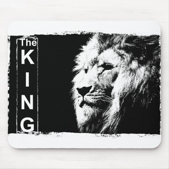 Black & White Pop Art Picture Template Lion Head Mouse Mat (Front)