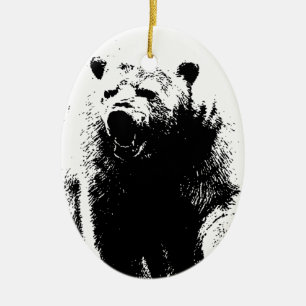 Black & White Pop Art Polar Bear Ceramic Tree Decoration