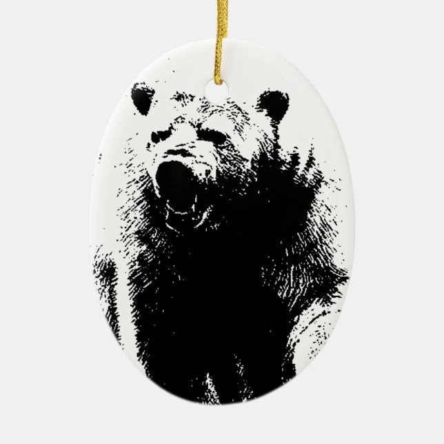 Black & White Pop Art Polar Bear Ceramic Tree Decoration (Front)