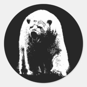 Black & White Pop Art Polar Bear Classic Round Sticker