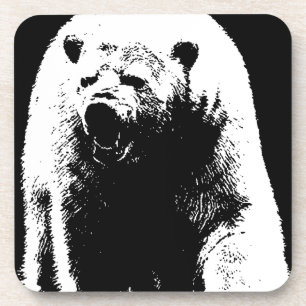 Black & White Pop Art Polar Bear Coaster
