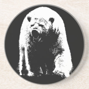 Black & White Pop Art Polar Bear Coaster