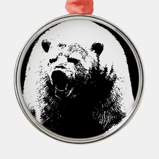 Black & White Pop Art Polar Bear Metal Tree Decoration (Front)
