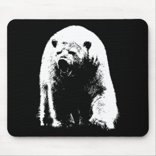 Black & White Pop Art Polar Bear Mouse Mat