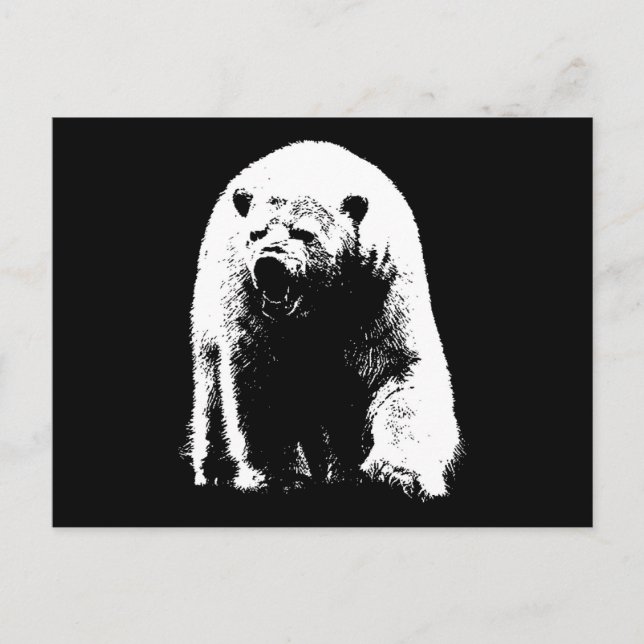 Black & White Pop Art Polar Bear Postcard (Front)