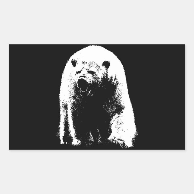 Black & White Pop Art Polar Bear Rectangular Sticker (Front)