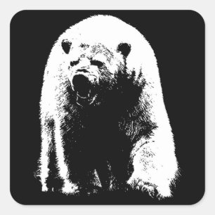 Black & White Pop Art Polar Bear Square Sticker