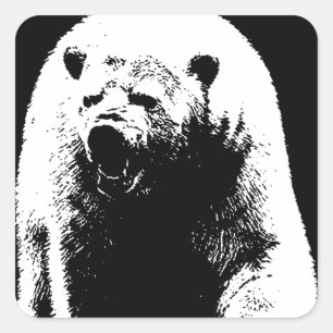 Black & White Pop Art Polar Bear Square Sticker