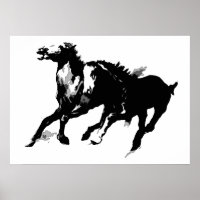 Black White Pop Art Running Horses Silhouettes