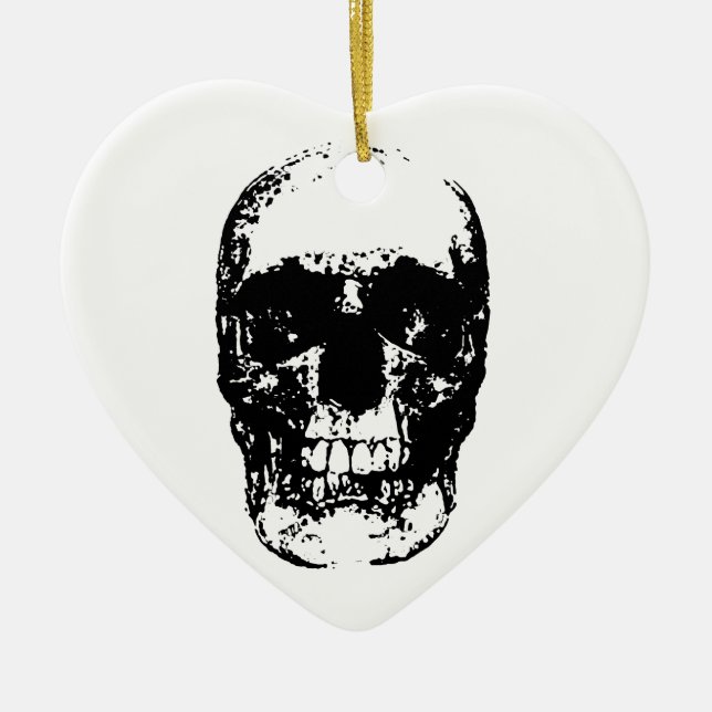 Black & White Pop Art Skull Ceramic Tree Decoration (Front)