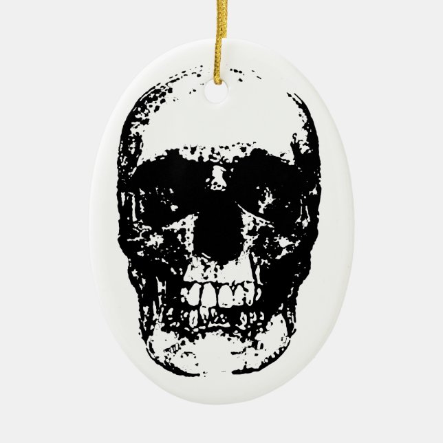 Black & White Pop Art Skull Ceramic Tree Decoration (Front)