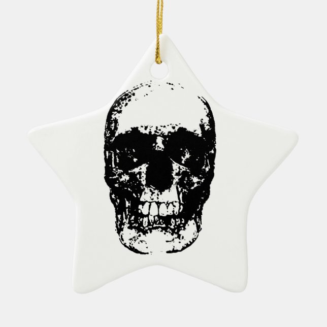 Black & White Pop Art Skull Ceramic Tree Decoration (Front)