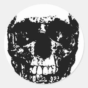 Black & White Pop Art Skull Classic Round Sticker