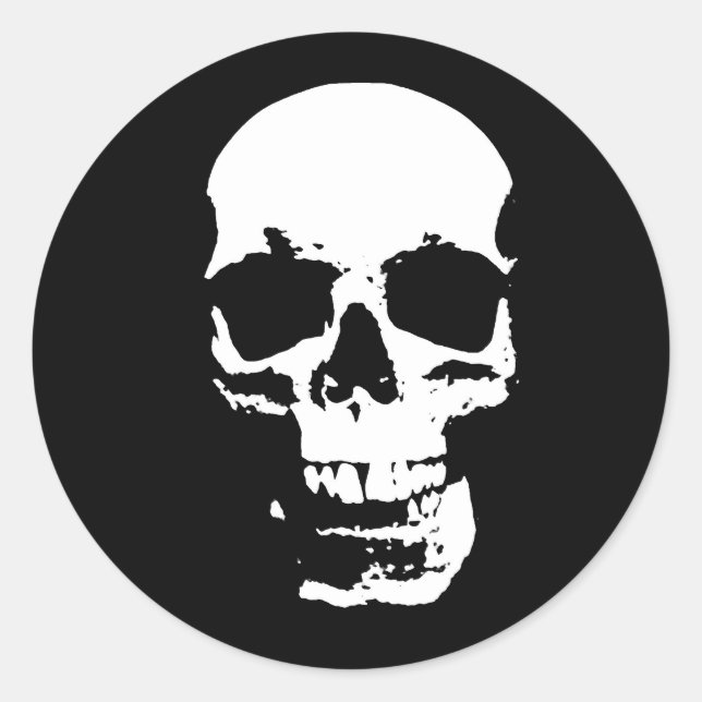 Black & White Pop Art Skull Classic Round Sticker (Front)