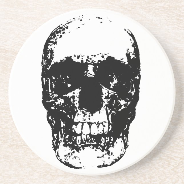 Black & White Pop Art Skull Coaster (Front)