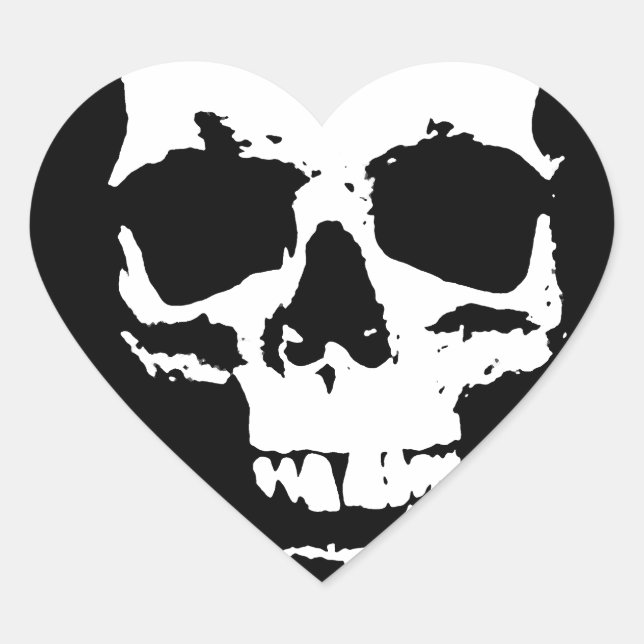 Black & White Pop Art Skull Heart Sticker (Front)