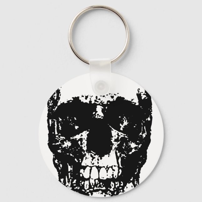 Black & White Pop Art Skull Key Ring (Front)