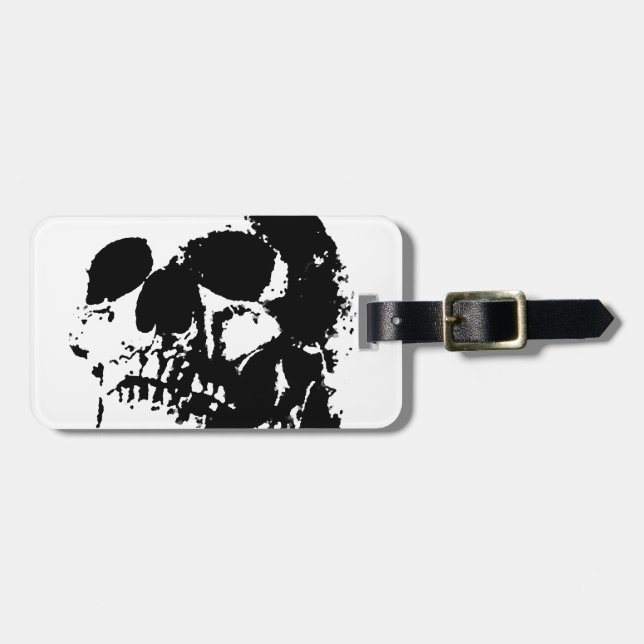 Black & White Pop Art Skull Luggage Tag (Front Horizontal)