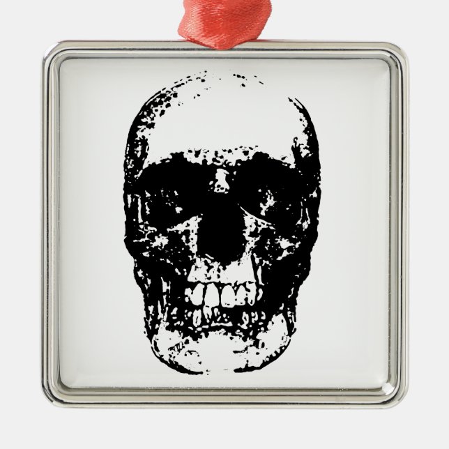 Black & White Pop Art Skull Metal Tree Decoration (Front)