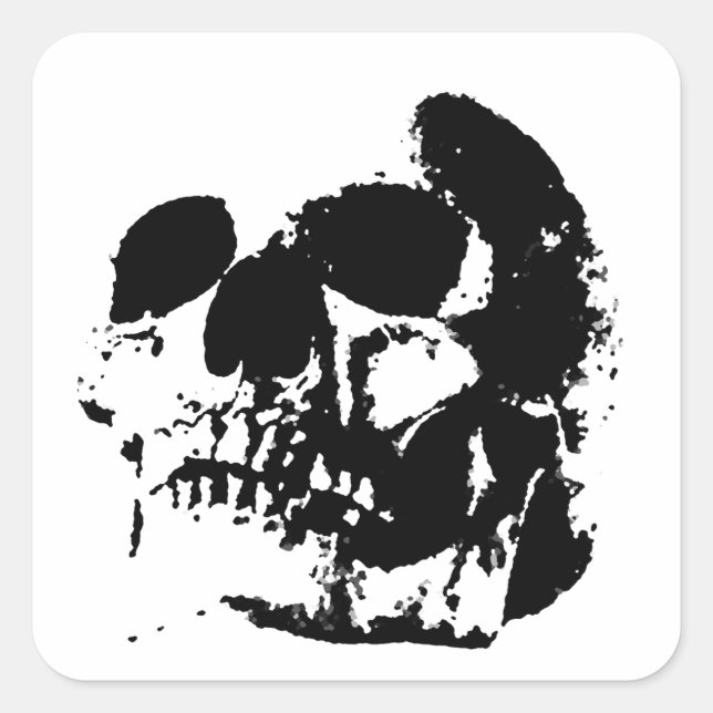 Black & White Pop Art Skull Square Sticker (Front)