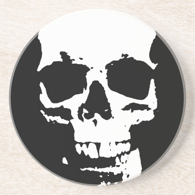 Black & White Pop Art Skull Stylish Cool Coaster (Front)