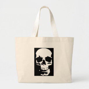 Black & White Pop Art Skull Stylish Cool Large Tote Bag