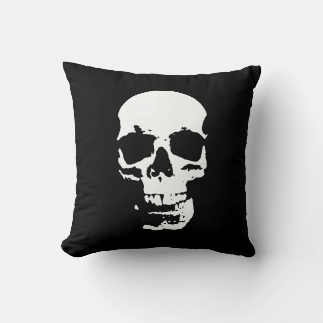 Black & White Pop Art Skull Stylish Cool Metal Cushion (Front)