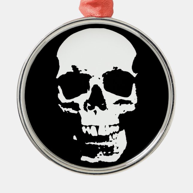 Black & White Pop Art Skull Stylish Cool Metal Tree Decoration (Front)