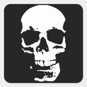 Black & White Pop Art Skull Stylish Cool Square Sticker