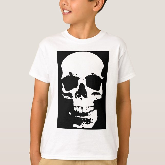 Black & White Pop Art Skull Stylish Cool T-Shirt (Front)